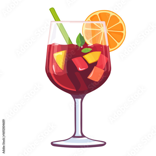 Flat 2D Sangria illustration, vector graphic in icon style, on white background