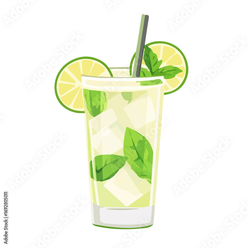 2D flat vector illustration of a Mojito in icon style, isolated on white background