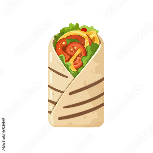 Flat 2D Shawarma illustration, vector graphic in icon style, on white background