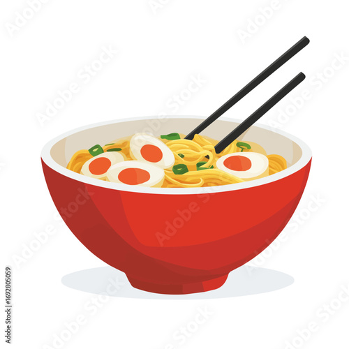 Minimal flat vector of a Ramen Bowl, 2D icon-style illustration on white background