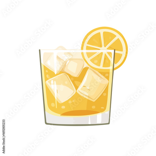 2D flat vector illustration of a Whiskey Sour in icon style, isolated on white background