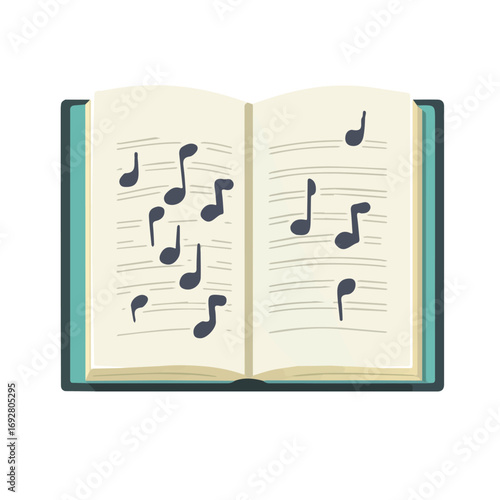 Music Theory Book, flat style 2D vector image, isolated on a white background