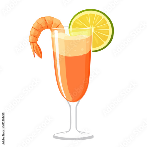 Shrimp Cocktail, flat style 2D vector image, isolated on a white background