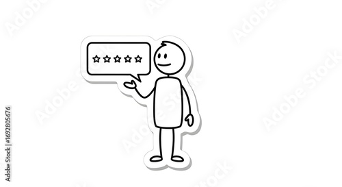 Stick Figure Expressing High Satisfaction with Five-Star Rating in Speech Bubble.