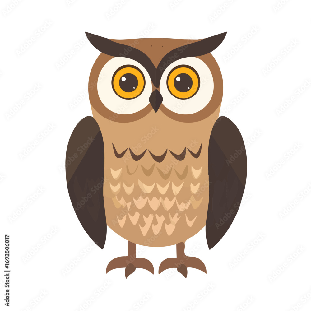 Fototapeta premium Flat 2D Owl illustration, vector graphic in icon style, on white background