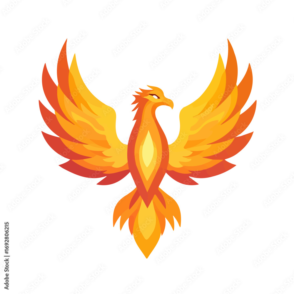 Fototapeta premium Flat 2D Phoenix Bird illustration, vector graphic in icon style, on white background