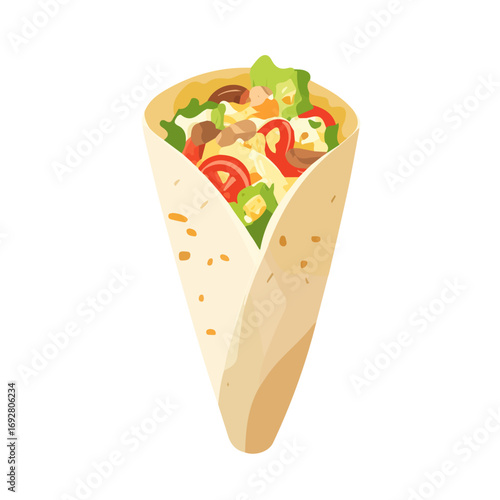 Flat 2D Shawarma illustration, vector graphic in icon style, on white background