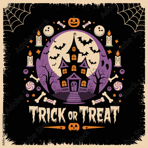 2d vector illustration Halloween t shirt icon design items ghost character Candles in carved pumpkin
