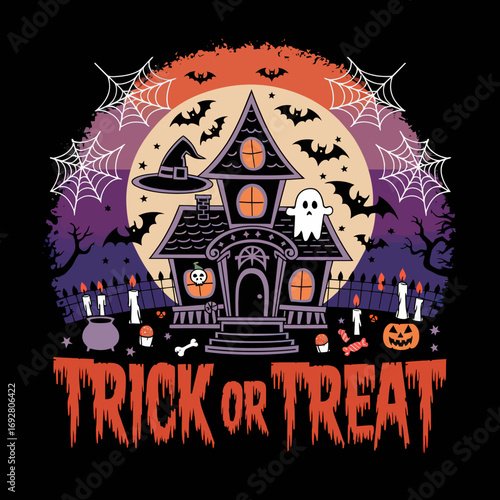2d vector illustration Halloween t shirt icon design items ghost character Candles in carved pumpkin
