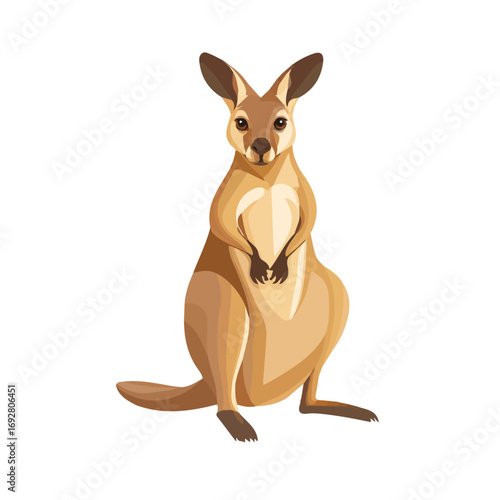 Flat 2D Wallaby illustration, vector graphic in icon style, on white background