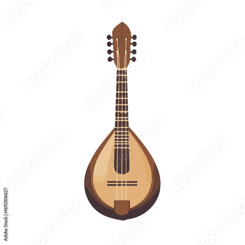Minimal flat vector of a Mandolin Neck, 2D icon-style illustration on white background