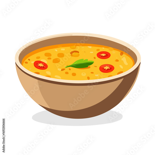 2D flat vector illustration of a Lentil Soup in icon style, isolated on white background