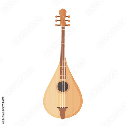 Flat 2D Shamisen illustration, vector graphic in icon style, on white background