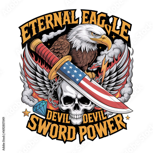 Eternal Eagle Sword Power American Flag Gothic PNG Artwork