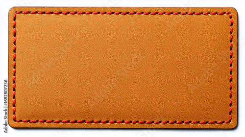 Wallpaper Mural A hand crafted rectangle cognac brown leather patch with red, white stitching in white background, custom fashion label patch template for logo, name, uniform design Torontodigital.ca