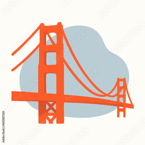 Canvas Print Minimal artwork of the Golden Gate Bridge in San Francisco, shown in flat red an