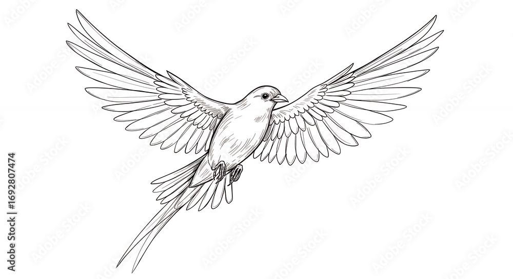 Naklejka premium Bird in flight line drawing