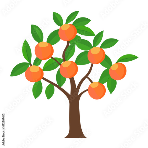 2D flat vector illustration of a Peach Tree in icon style, isolated on white background