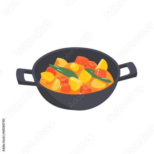 Minimal flat vector of a Ropa Vieja, 2D icon-style illustration on white background