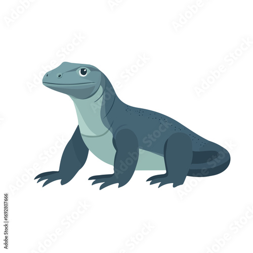 2D flat vector illustration of a Komodo Dragon in icon style, isolated on white background