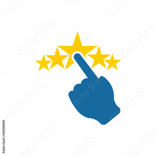 Customer Feedback Icon A Blue Hand Pointing at Five Gold Stars, Concept for Ratings and Reviews