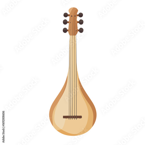 2D flat vector illustration of a Shamisen in icon style, isolated on white background