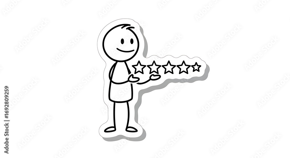 Fototapeta premium Simple Stick Figure Character Presenting Positive Feedback Stars.