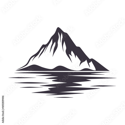 Dark grey mountain peak silhouette reflected in stylized water vector