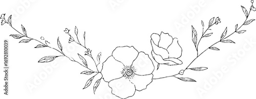 Minimalist floral line art border inspired by labyrinth patterns for decoration and design