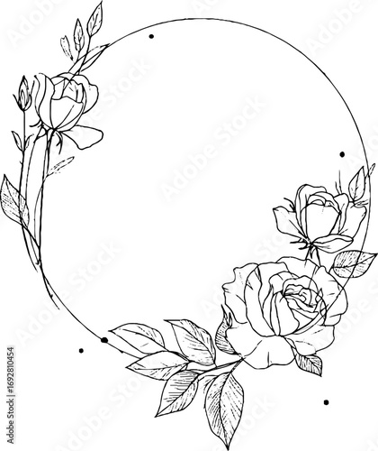 Minimalist line art rose border design for elegant card or poster