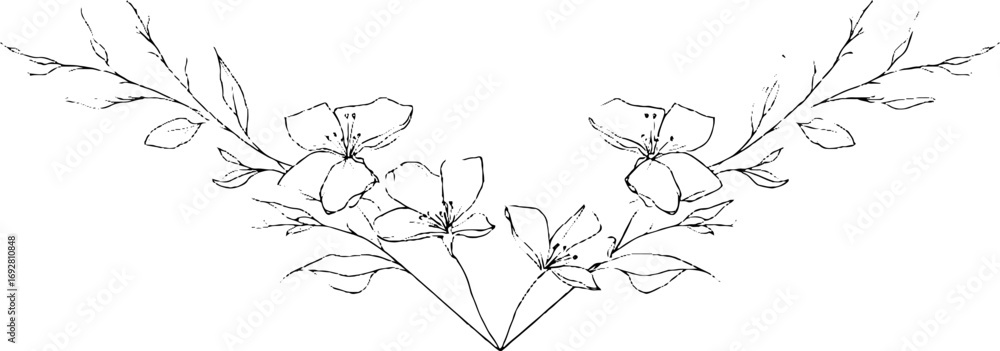 Fototapeta premium Minimalist floral line art border design with triangles for bohemian decor