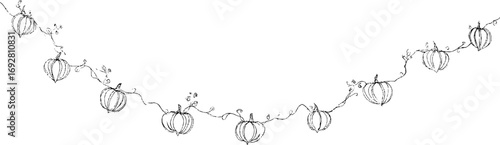 Minimalist pumpkin line art border design for autumn decor