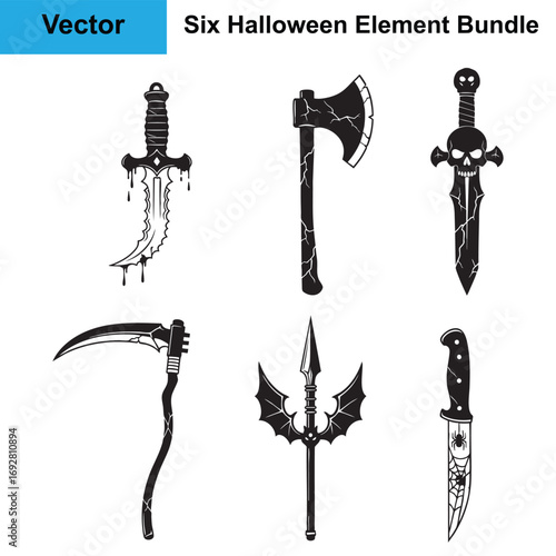 Halloween Haunted Weapon Silhouette Bundle Six Vector Elements