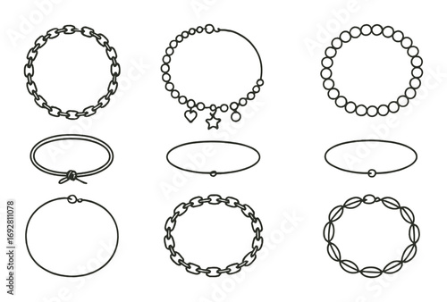 Minimalist outline of nine stylish bracelets on subtle brown background