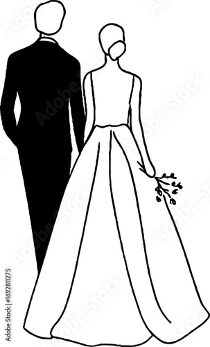 Minimalist line art of bride and groom for wedding design