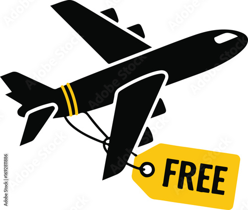  Free International shipping Vector art of airplane with a free tag, a symbol of travel and opportunity, a dynamic and eye catching design