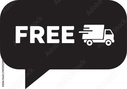 Vector art of free shipping icon in speech bubble, symbolizing delivery service and online shopping convenience for customers