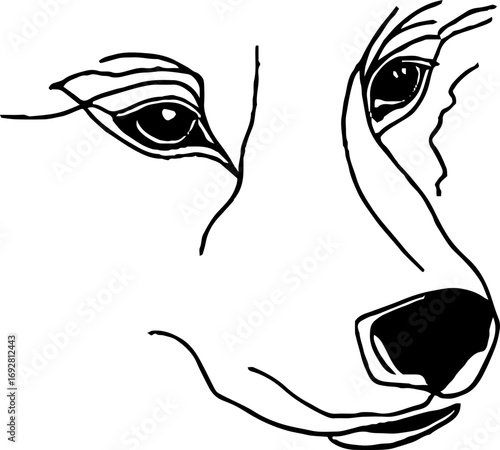 Minimalist line art illustration of a dog face for logo and tattoo design