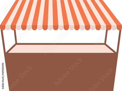 Flat illustration of an empty market stand with a striped roof awning. Perfect for farmer’s market, street food stall, fair, festival, or shop design projects.