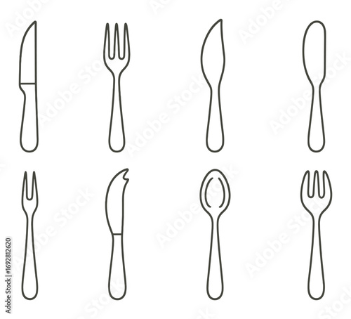 Black and brown cutlery set silhouettes on gradient background