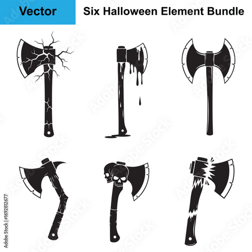 Halloween Haunted Axe Silhouette Bundle Six Vector Elements