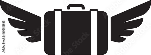 Vector art of suitcase with wings concept of travel, vacation, flight, freedom, adventure, or business trip