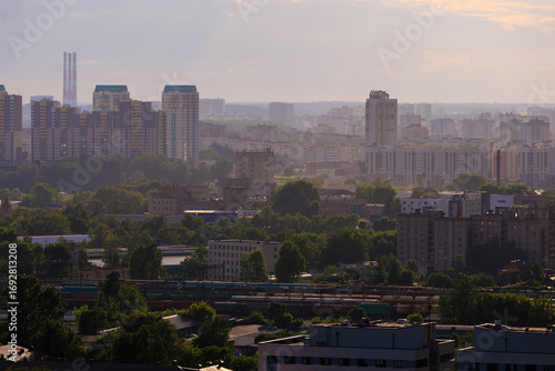 Aerial view of the big city and new building