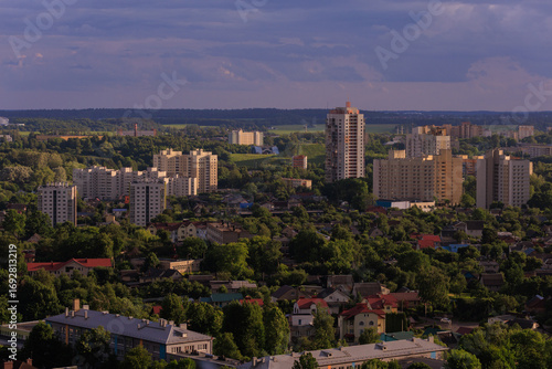 Aerial view of the big city and new building