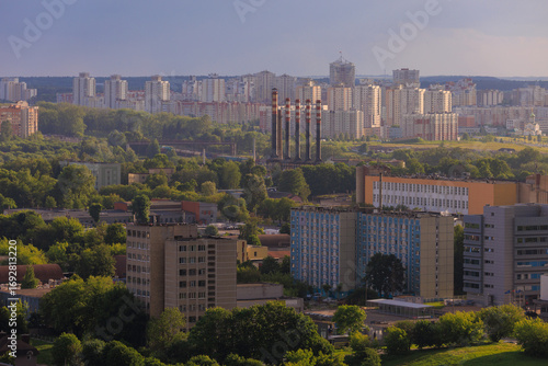 Aerial view of the big city and new building