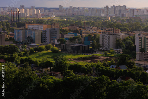 Aerial view of the big city and new building