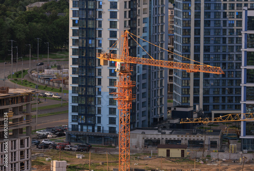 Aerial view of the big city and new building