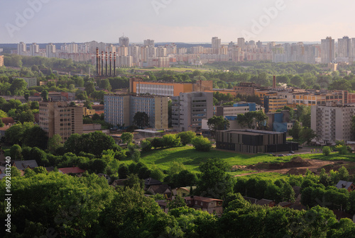 Aerial view of the big city and new building