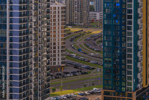 Aerial view of the big city and new building