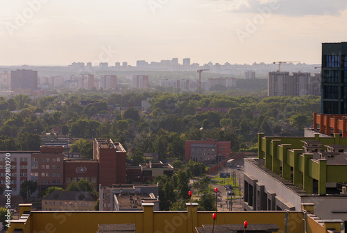 Aerial view of the big city and new building